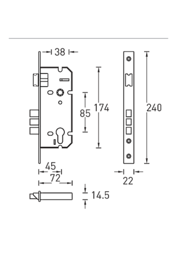 Замок врезной L01-45-70 AB/ACF, бронза/кофе
